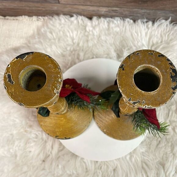 Vintage Rustic Wood Distressed Farmhouse Wooden Country Candlesticks Set - Picture 7 of 7